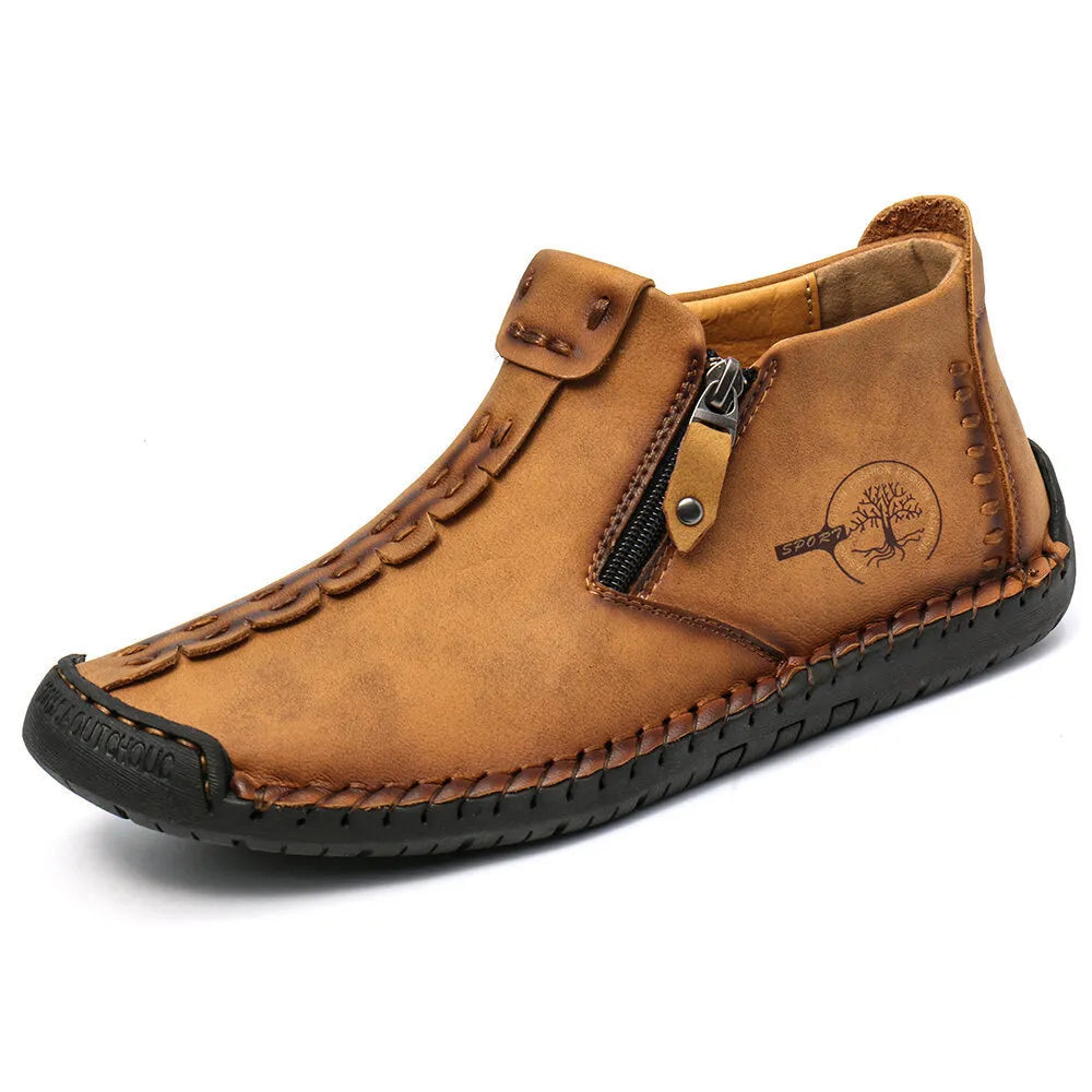 Men's Casual Stitched Boots with Zipper