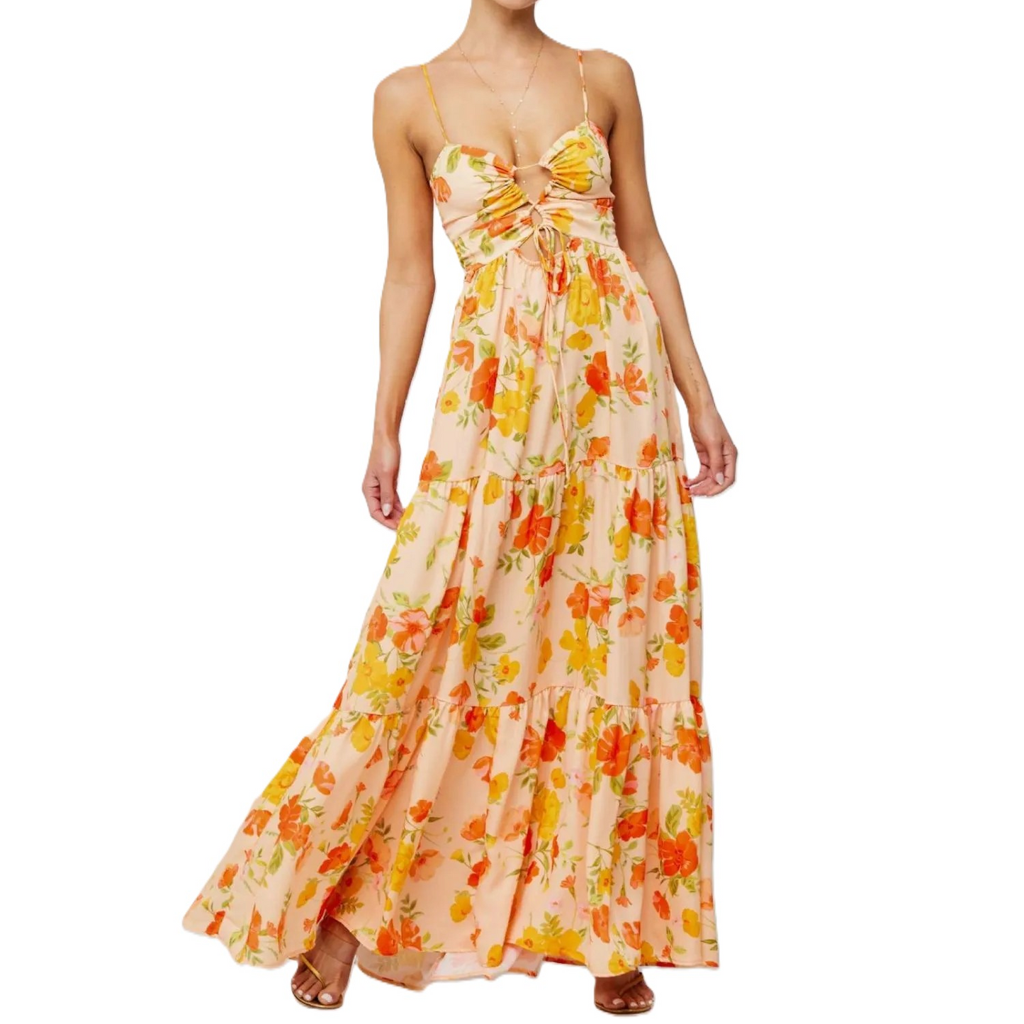 🌞Summer Sale 50% OFF🔥Floral Print Tie Front Tiered Maxi Dress