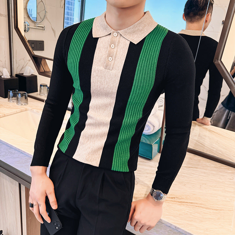 Men’s Lapel Button Front Contrast Color Tops