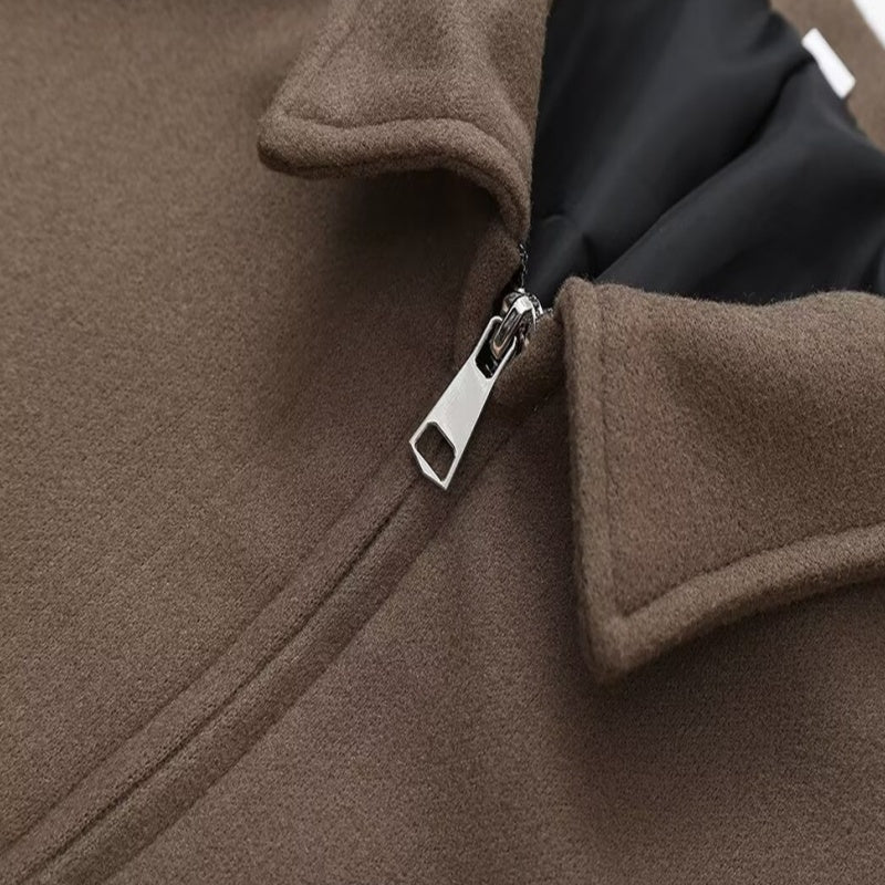 Women's Solid Color Zippered Lapel Short Jacket