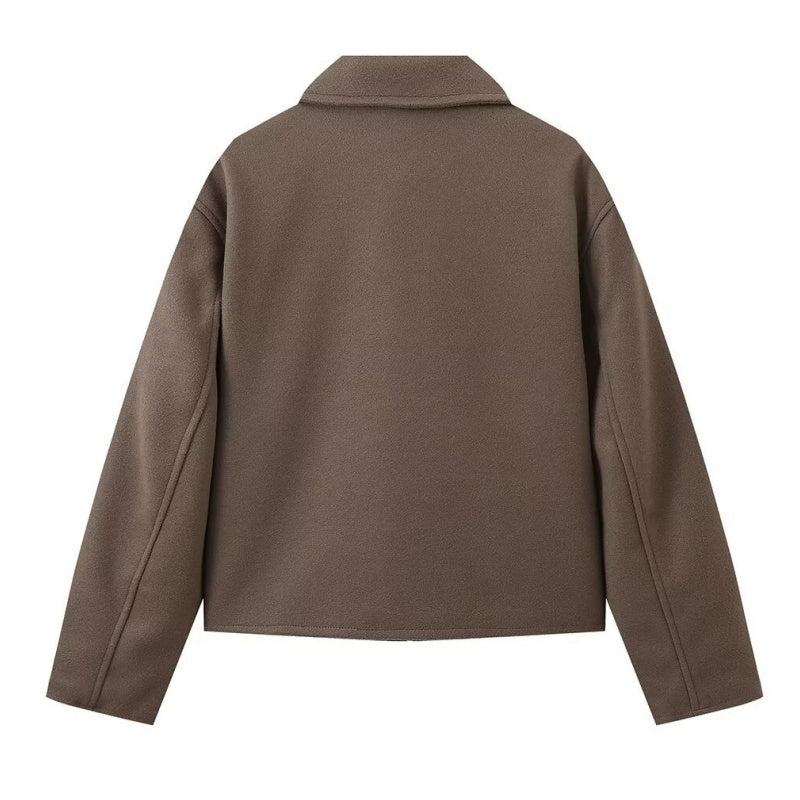 Women's Solid Color Zippered Lapel Short Jacket