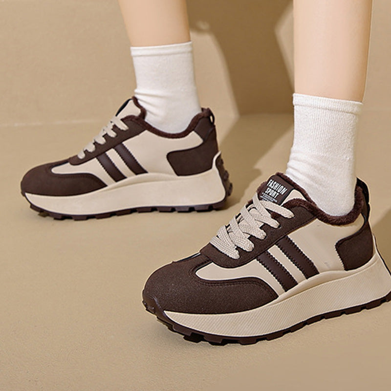 Warm PU Leather Sneakers with Thick Sole