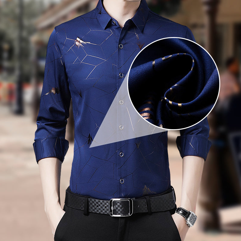 💥2025 High-end Series👔Men's Business Iron-Free Gold Foil Print Shirt🔥2 Pcs Free Shipping✈️