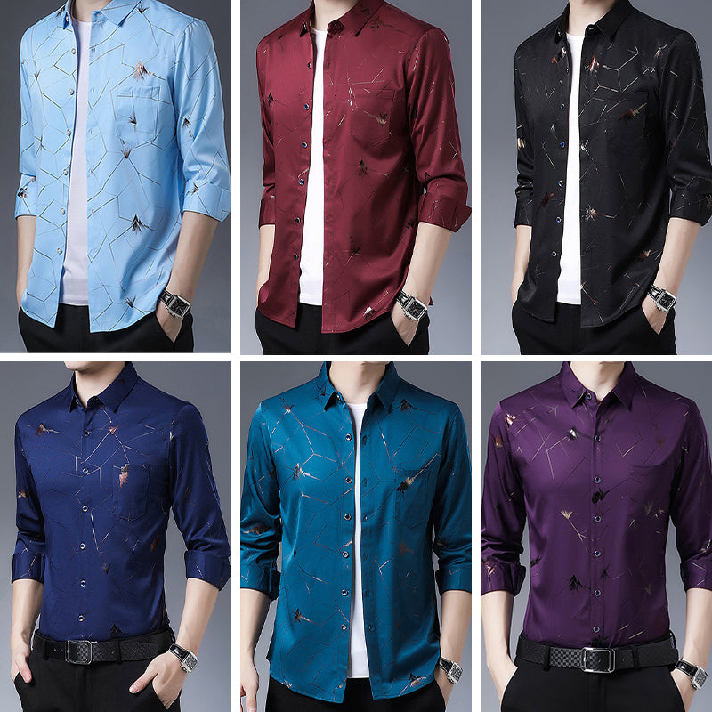 💥2025 High-end Series👔Men's Business Iron-Free Gold Foil Print Shirt🔥2 Pcs Free Shipping✈️