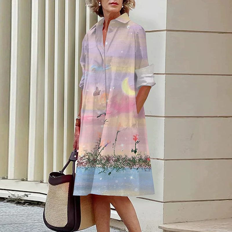 🔥Hot Sale 50% OFF👗Women's Elegant Floral Print Shirt Dress