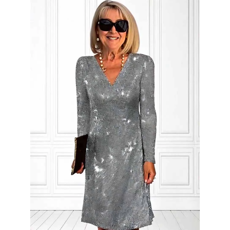Graceful V-Neck Long Sleeve Glitter Sequin Dress🔥Limited time offer