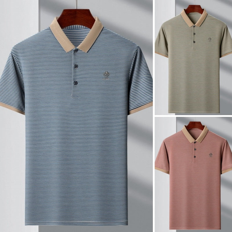Men’s Casual Lapel V-Neck Striped Tops