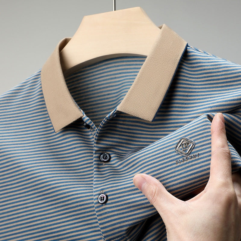 Men’s Casual Lapel V-Neck Striped Tops