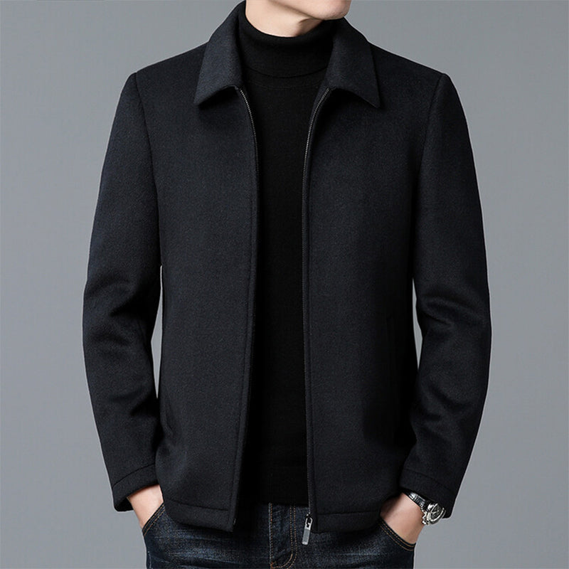 Men's Lapel Thickened Zipper Warm Solid Color Jacket