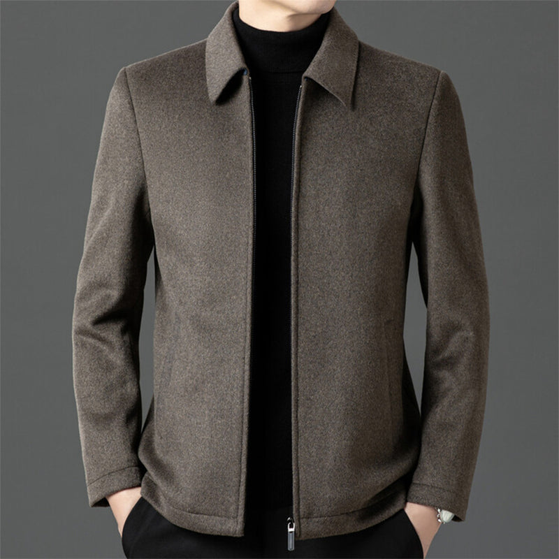 Men's Lapel Thickened Zipper Warm Solid Color Jacket