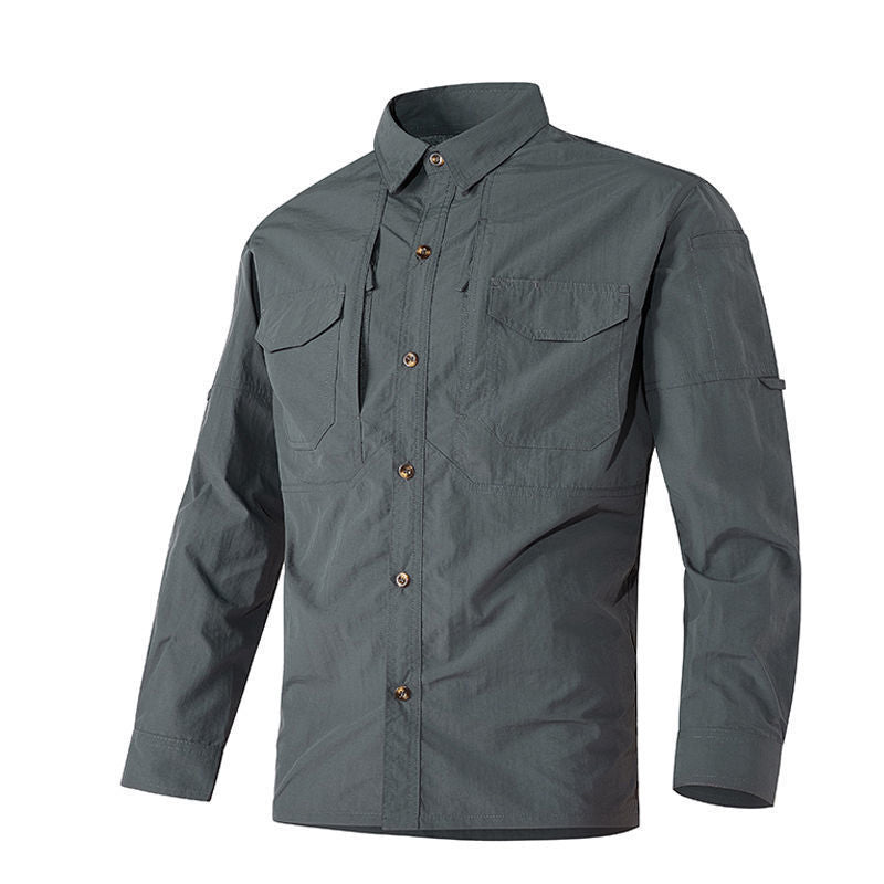 Men's Casual Quick-Drying Long Sleeve Shirt with Pockets