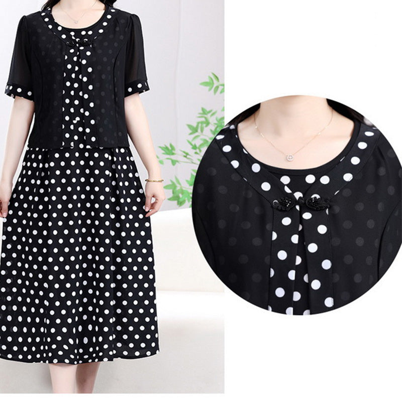 Women's Polka Dot Faux Two-Piece Dress