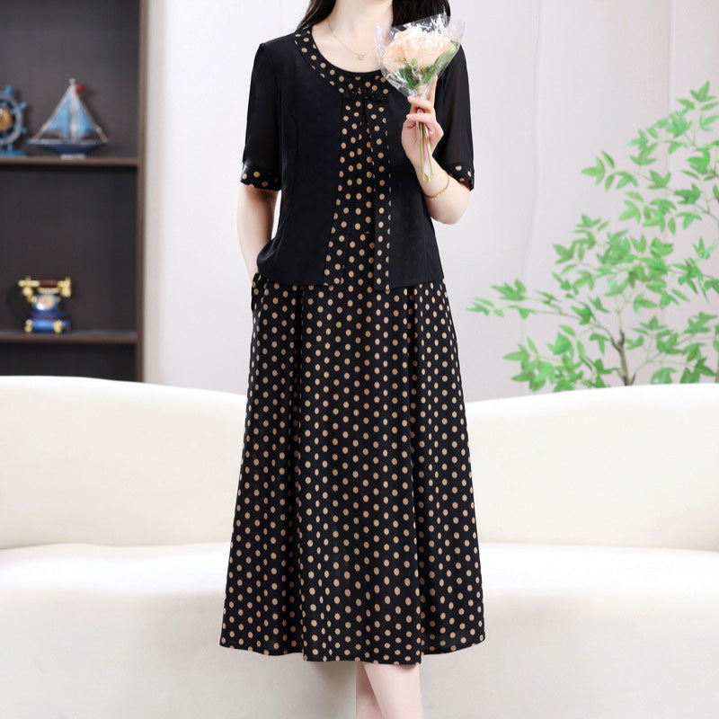 Women's Polka Dot Faux Two-Piece Dress