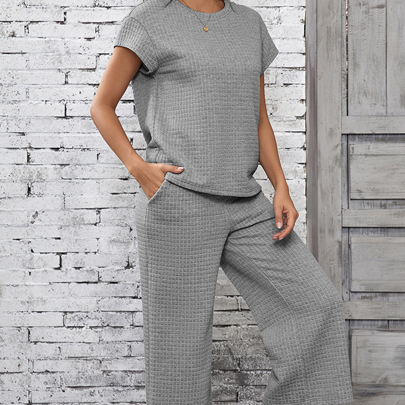Women's Casual Pullover Tops & Wide Leg Pants 2 PCS Set