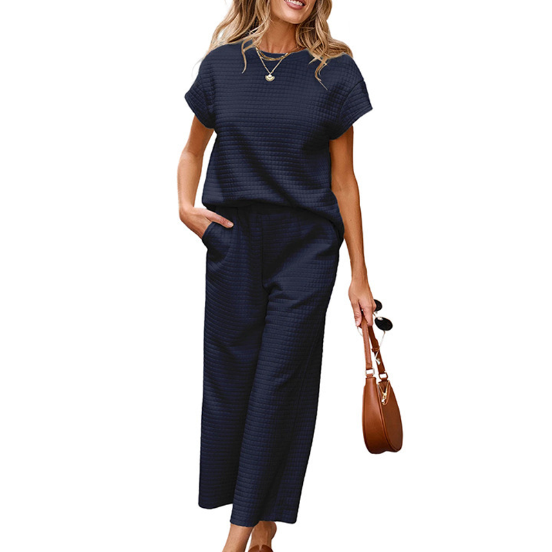 Women's Casual Pullover Tops & Wide Leg Pants 2 PCS Set