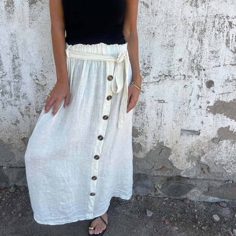 ⏳Time-limited Special⏰Solid Color Button Front & Tie Belt Skirt