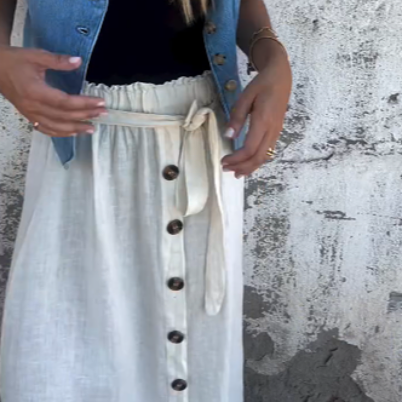 ⏳Time-limited Special⏰Solid Color Button Front & Tie Belt Skirt