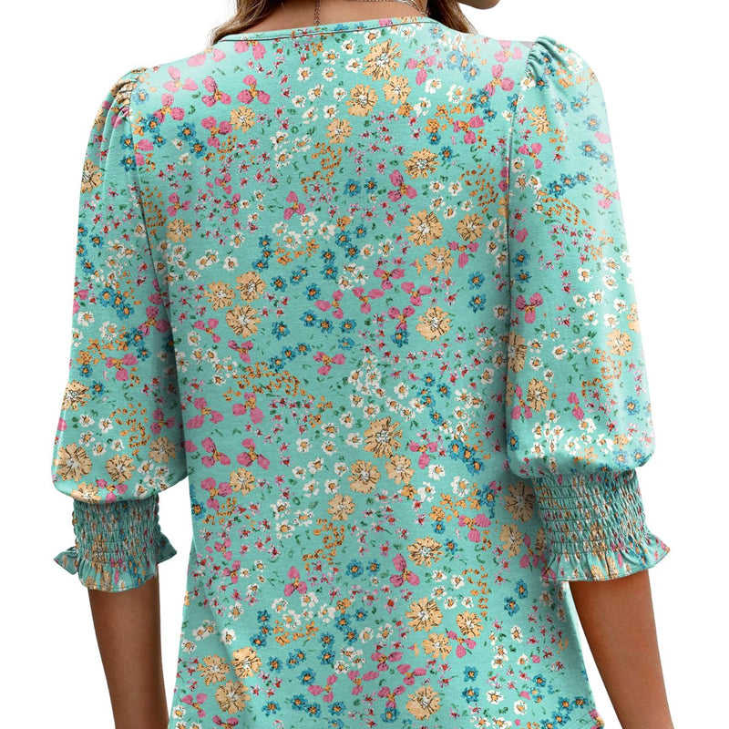 🌞Summer Hot Sale 49% OFF -Women Dressy Casual 3/4 Length Sleeve Blouses with Smocked Cuffs