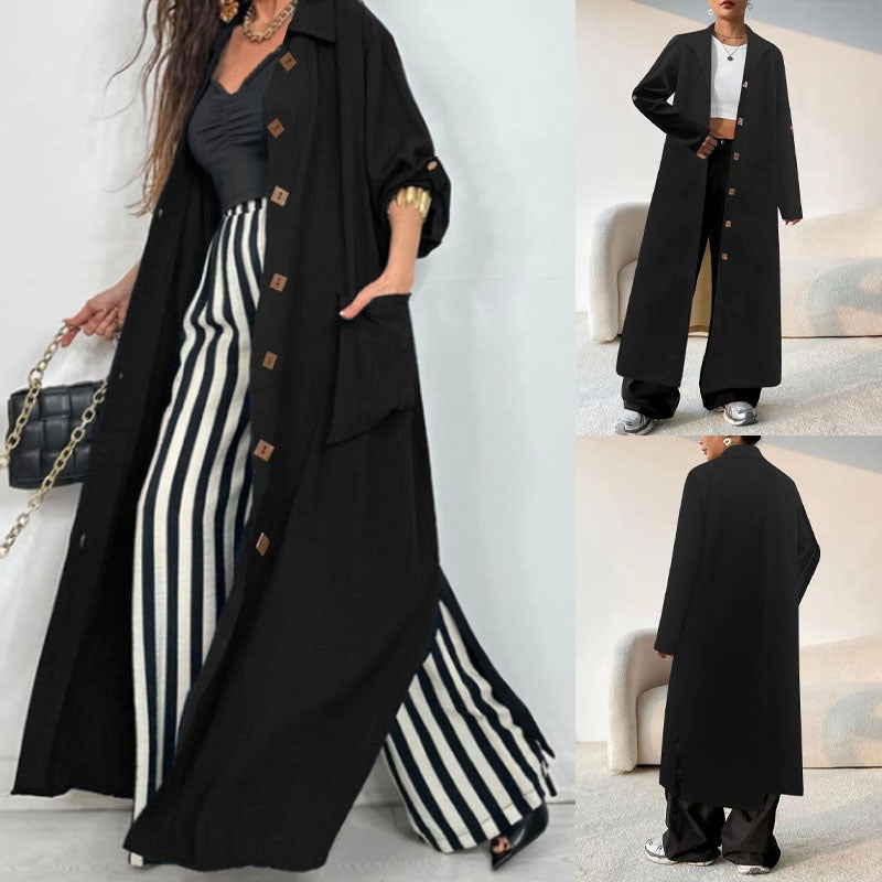 Women's Stylish Solid-Colored Overcoat