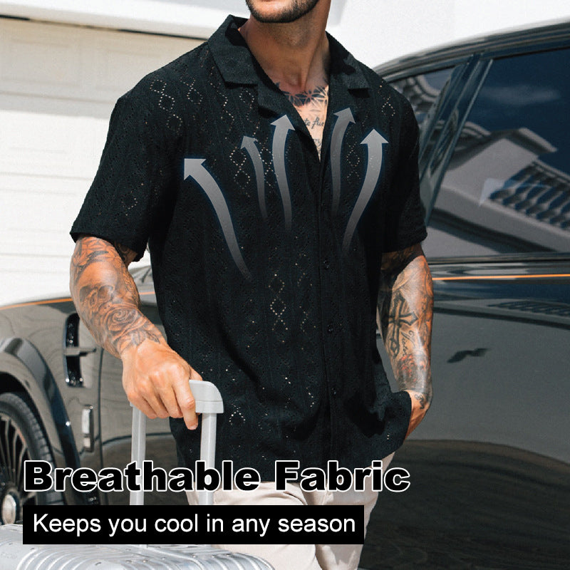 Men's Slim Cut-out Print Short Sleeve Shirt