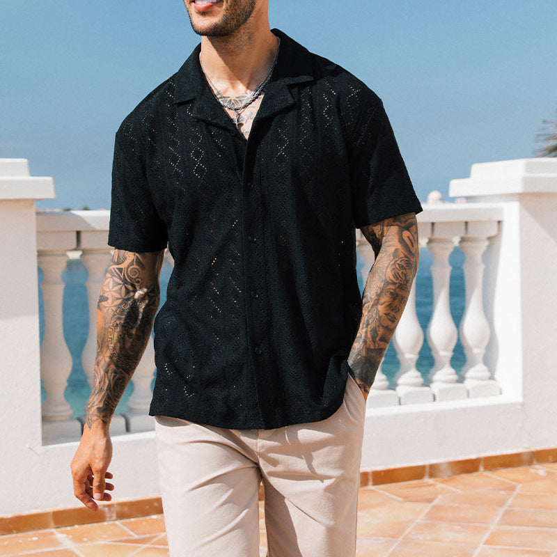 Men's Slim Cut-out Print Short Sleeve Shirt