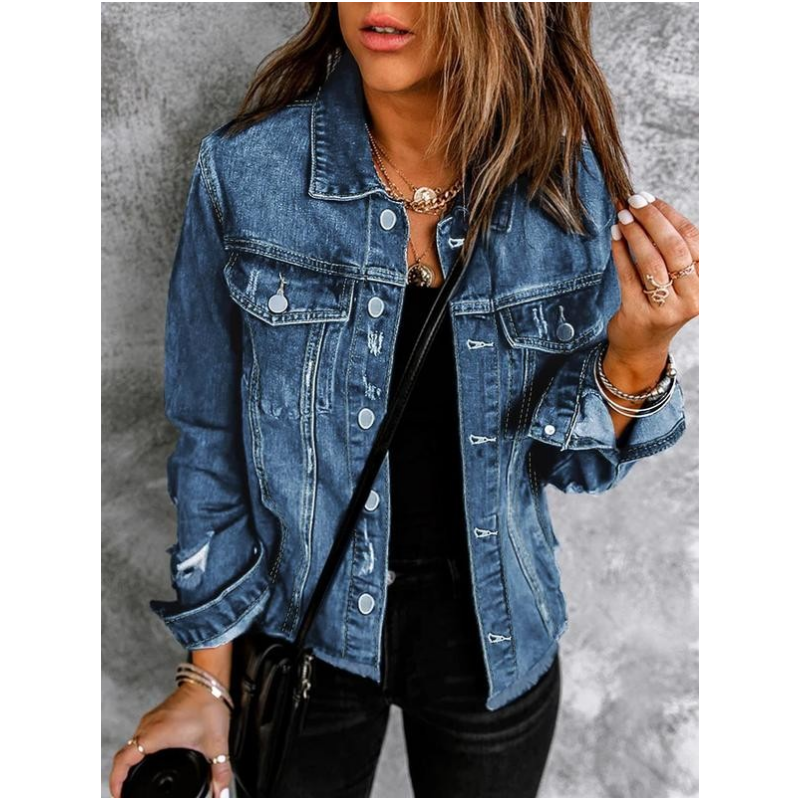🍂Early Autumn Special Offer 50%OFF👔Women's Unique Raw Hem Long sleeves Denim Jackets