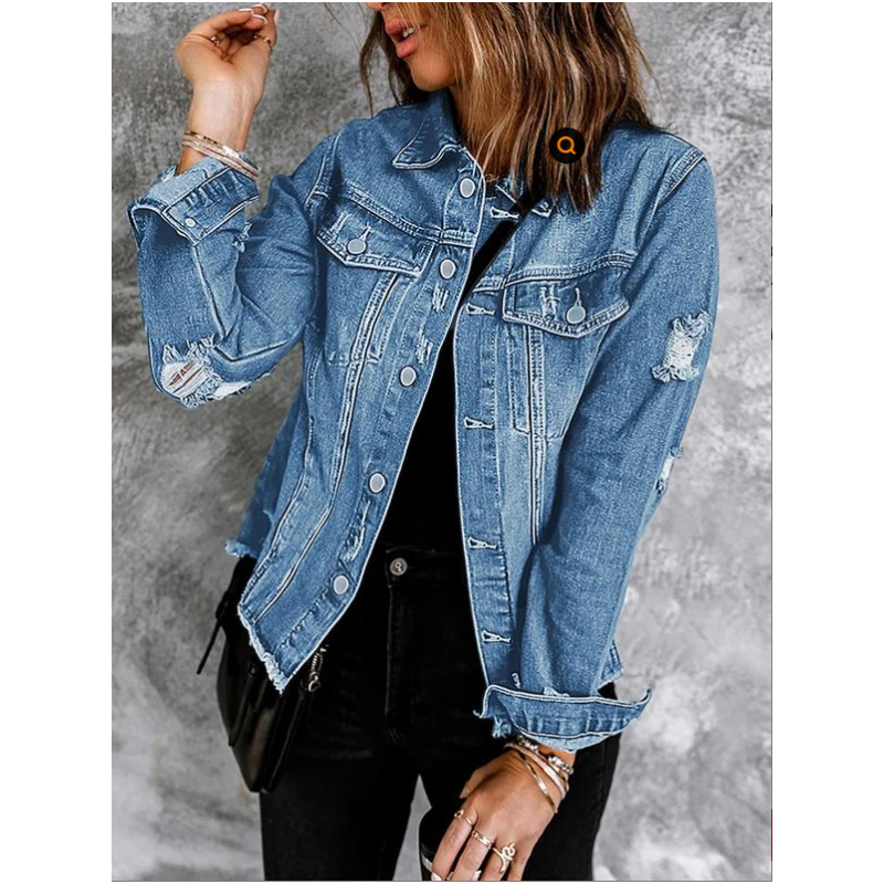 🍂Early Autumn Special Offer 50%OFF👔Women's Unique Raw Hem Long sleeves Denim Jackets