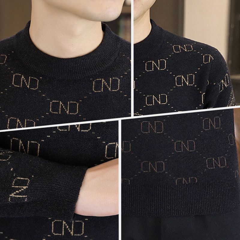 Men's Casual Jacquard Round Neck Sweater