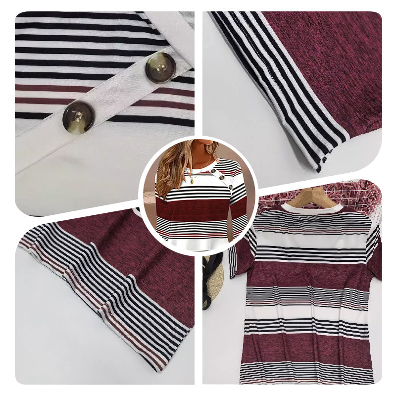 Women's Striped Patchwork Round Neck Long Sleeve Top