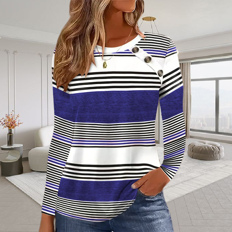 Women's Striped Patchwork Round Neck Long Sleeve Top