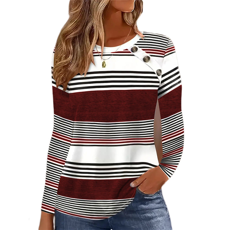 Women's Striped Patchwork Round Neck Long Sleeve Top