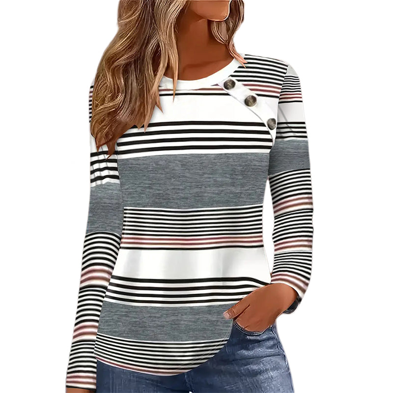 Women's Striped Patchwork Round Neck Long Sleeve Top
