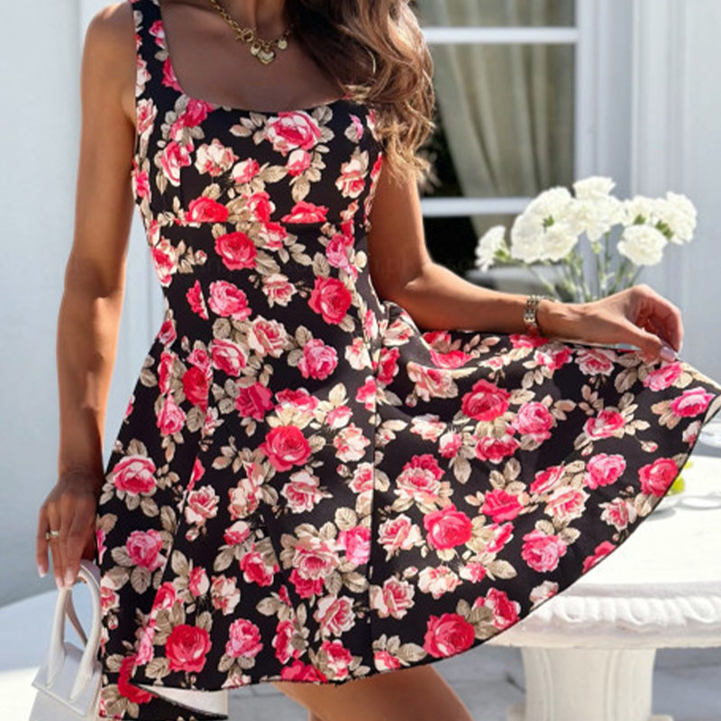 Women's Printed Sleeveless Square Neck Dress