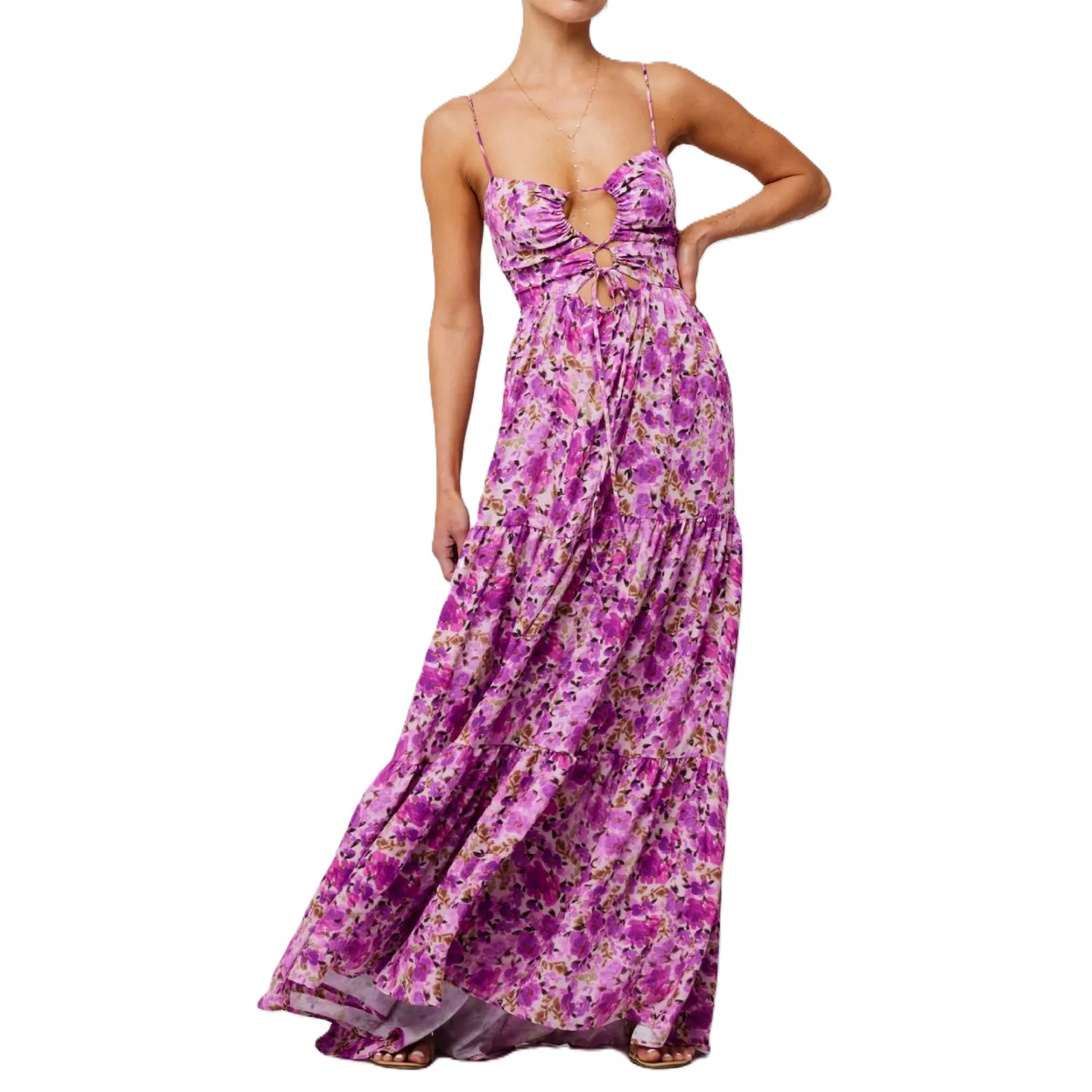 🌞Summer Sale 50% OFF🔥Floral Print Tie Front Tiered Maxi Dress