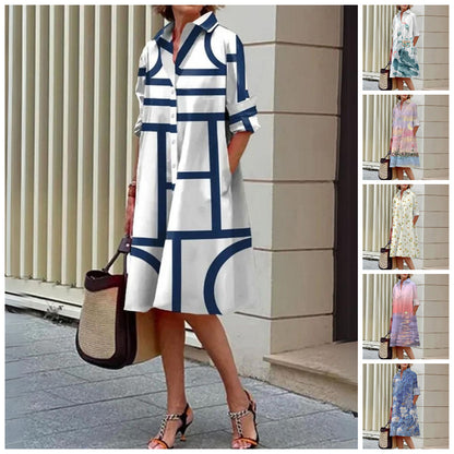 🔥Hot Sale 50% OFF👗Women's Elegant Floral Print Shirt Dress
