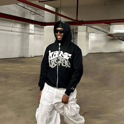 Zip Hooded Full Puff Print Hoodie