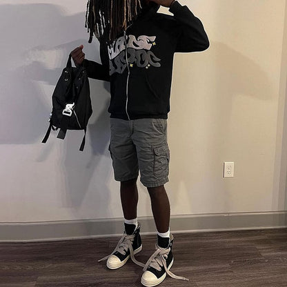 Zip Hooded Full Puff Print Hoodie