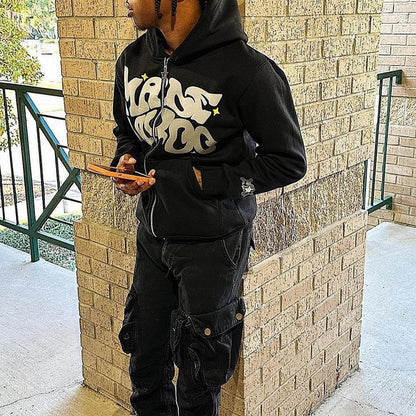 Zip Hooded Full Puff Print Hoodie