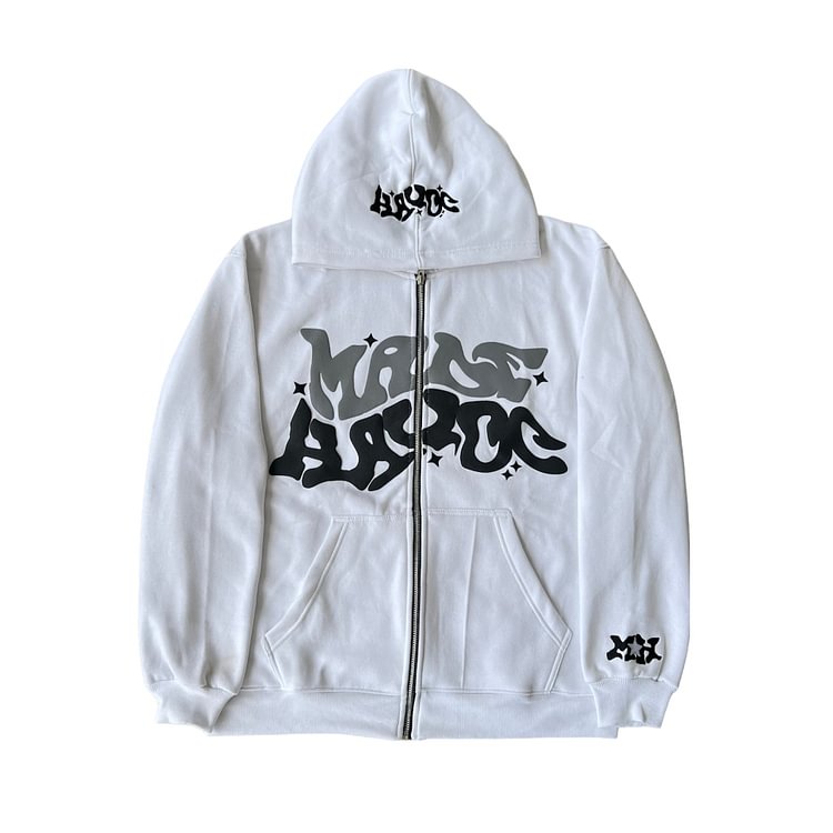 Zip Hooded Full Puff Print Hoodie