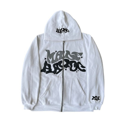 Zip Hooded Full Puff Print Hoodie