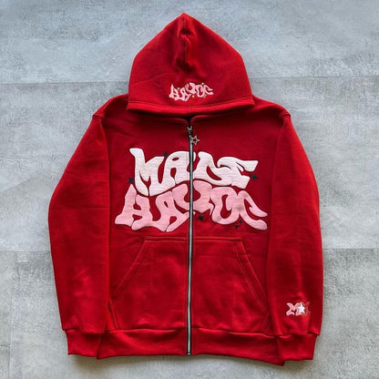 Zip Hooded Full Puff Print Hoodie