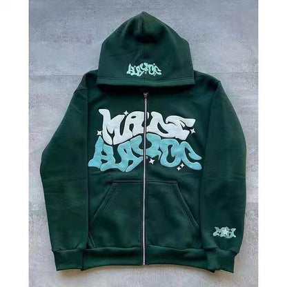 Zip Hooded Full Puff Print Hoodie