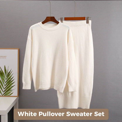 Women's Casual Knit Cardigan Sweater & High Waist Skirt 2-Piece Set