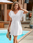 Summer Printed Drawstring V-Neck Loose Beach Dresses