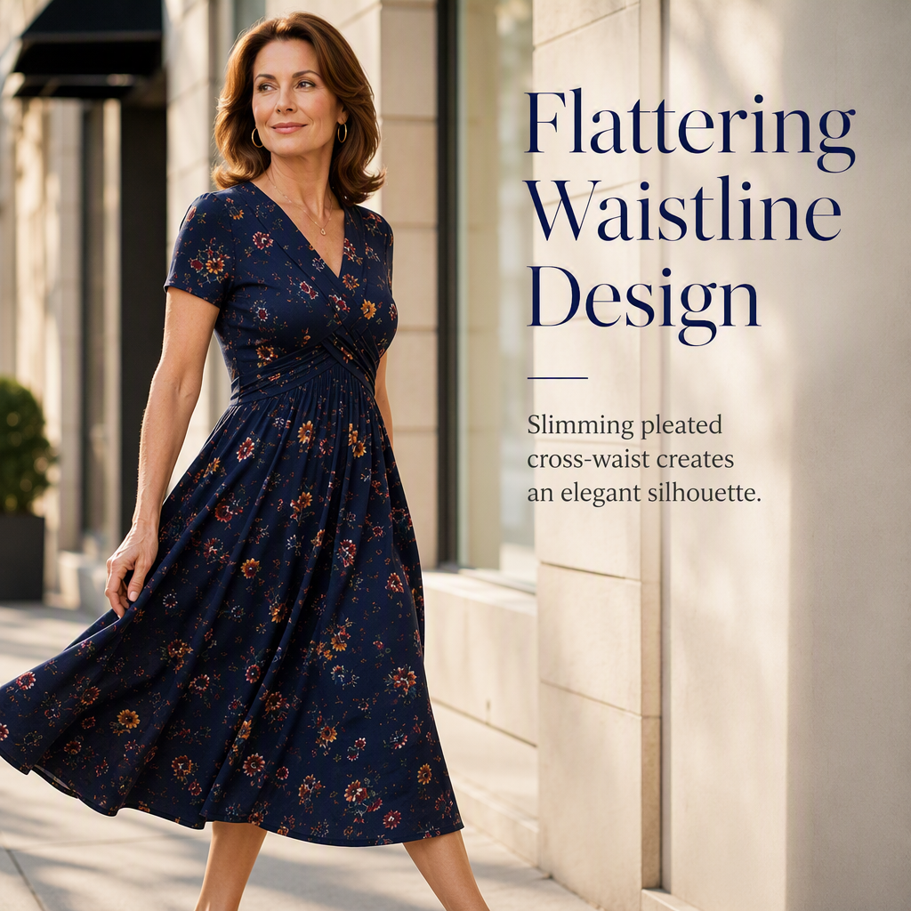 👗Women's V-Neck Floral Print Dress with Twist Waist