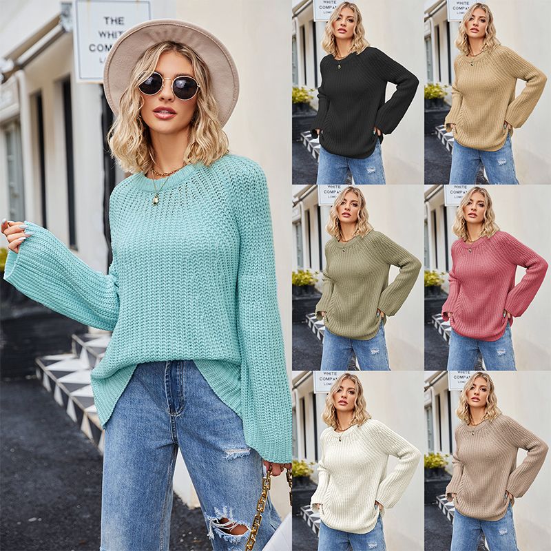 💕 Women's Round-neck Sweater With Wide Cuffs And Loose Fit