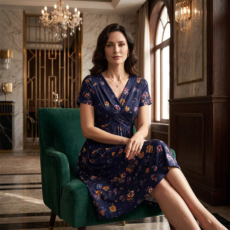 👗Women's V-Neck Floral Print Dress with Twist Waist