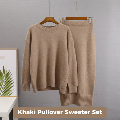 Women's Casual Knit Cardigan Sweater & High Waist Skirt 2-Piece Set