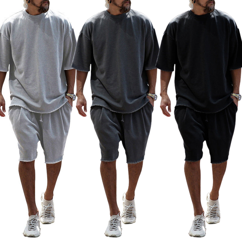 Men's Casual Solid Color Two-Piece Shorts Set