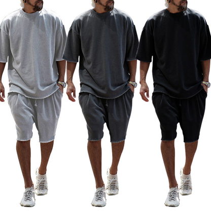 Men's Casual Solid Color Two-Piece Shorts Set